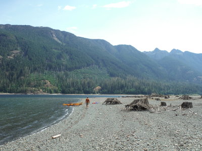 Unloading canoe after crossing Buttle Lake