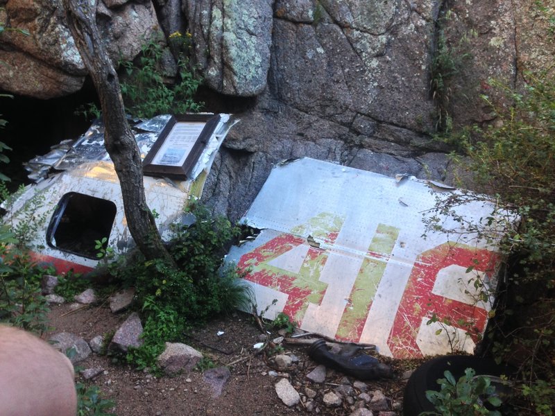 The first piece of wreckage that the trail comes across. The plaque on the left section tells the story of TWA Flight 260.