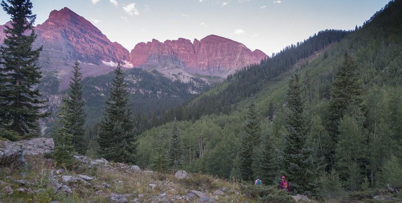 Starting the Four Pass journey. Dawn light on North Maroon Peak. Photo: Michelle Smith
