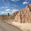 A view of the old abandoned water tower and some of the surrounding clay formations in Cathedral Gorge.