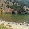 Panorama of Heart Lake, Red Mountain in the background.