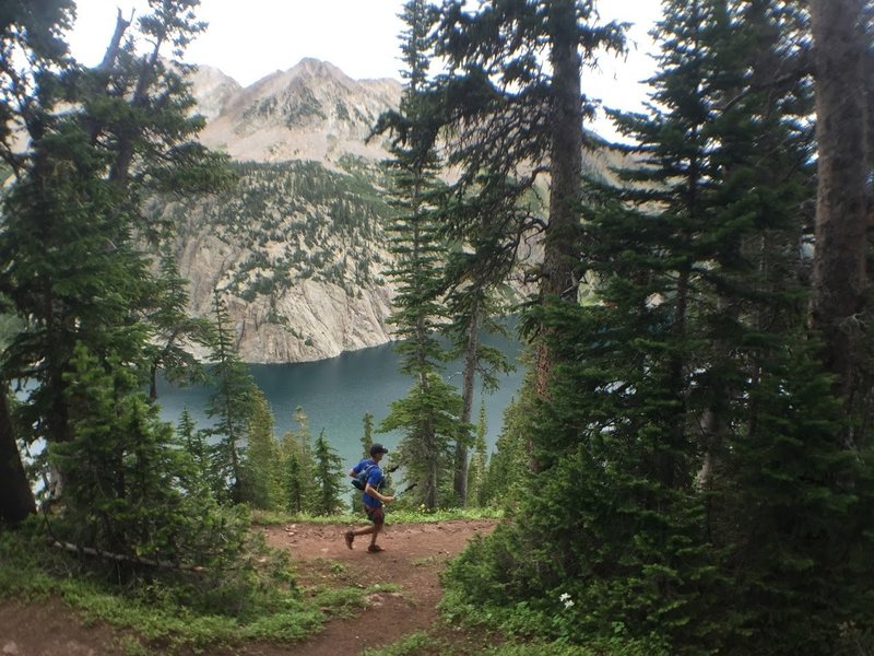 Descent through a pine forrest with majestic and stunning views of Snowmass Lake.