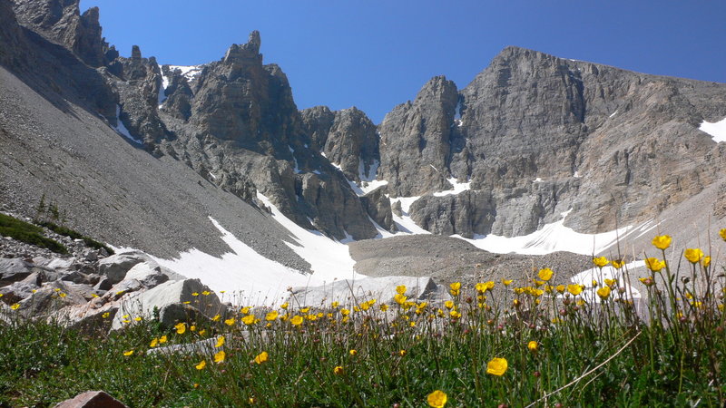 Checking out Nevada's only Glacier, beneath Wheeler Peak.