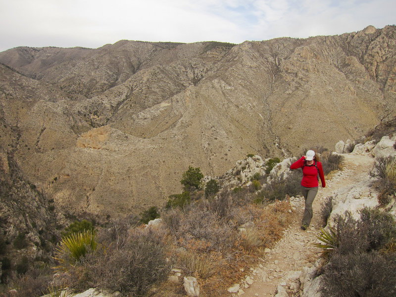 Hiker on Guadalupe Mountains National Park Guadalupe Peak Trail.