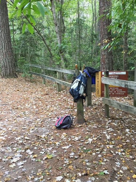 Beginning of White Hill Lake Trail, entry through turnstile