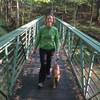 Heather and Paco on the bridge that crosses Crabtree Creek.