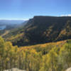 View of the aspens, the Animas River Valley, and Electra Lake looking south from the top of Castle Rock.