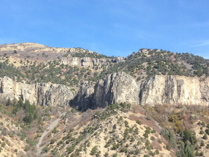 A view of the cliffs of Logan Canyon from Bridger Overlook.