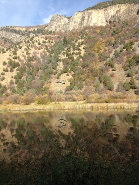 A view of Third Dam and the some cliffs of Logan Canyon.