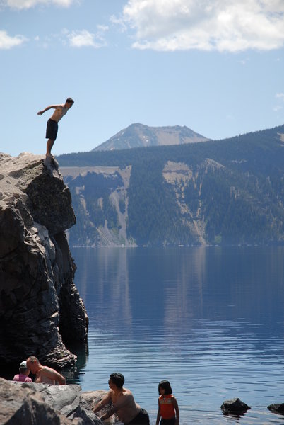 Swimming and cliff jumping on offer at the bottom of Cleetwood Cove Trail.