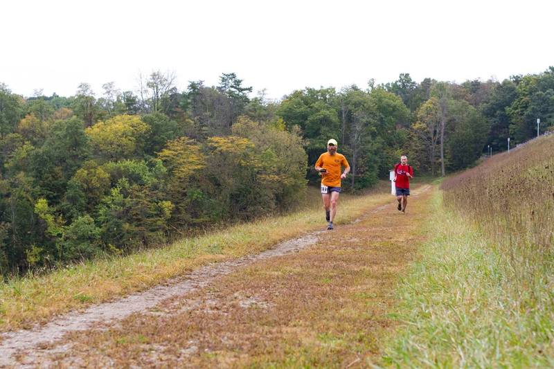 Running across the Germantown Dam during the 2015 Germantown 50K.