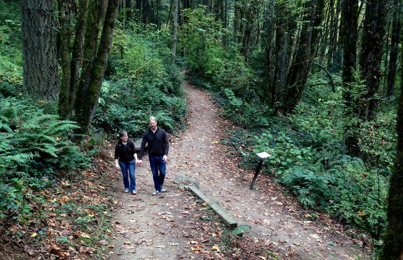 A couple start up the Birch Trail after leaving the Wildwood.