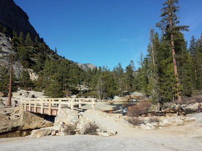 The water seems peaceful until the droppoff of Nevada Falls.