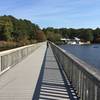 The footbridge that crosses Lake Johnson.  You are likely to encounter fishermen and other park users on this section of the route.