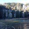 Steam Mill Lake (half frozen over) and the cirque headwall above it.