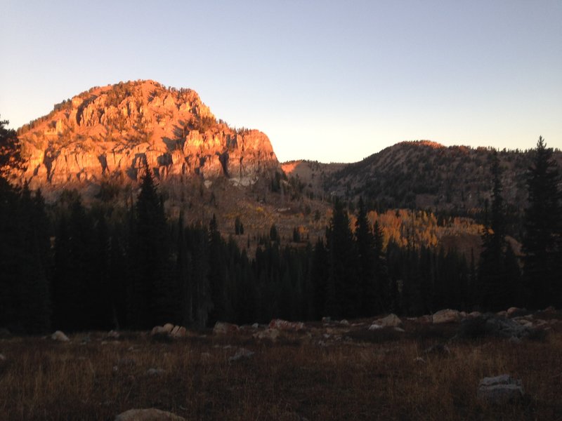 Sunrise on Mount Gog with the fall colors below