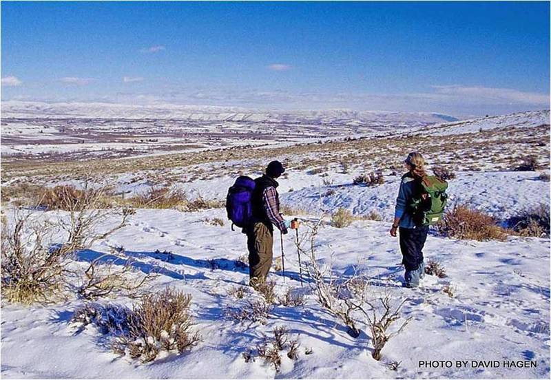Hikers enjoying the view of the Yakima Valley in winter