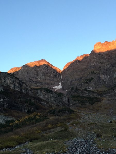 The infamous Bellcord snowclimb as seen from the trail.