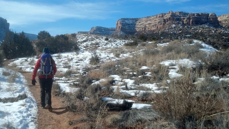 Taking the ice tools for a walk up to Devils Kitchen after checking to see if the ice was in at No Thoroughfare Canyon.