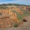 Without spoiling the surprise of the Bathtub, here is the view into Monument Canyon from the location.  Just make your way, carefully to the edge to see a piece of history.