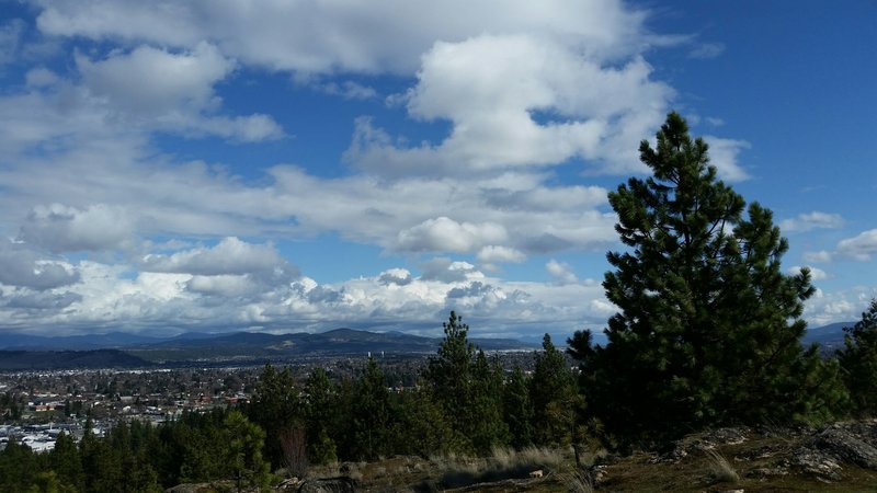 From Nimbus Knob, one can see Mt. Spokane, downtown, the Spokane Valley area and into the mountains of Idaho.