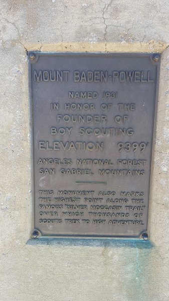 Mount Baden-Powell plaque