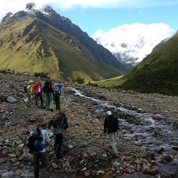Crossing a river on route to the Salkantay Lodge.