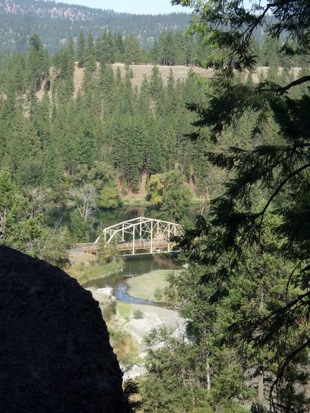 The view back down the canyon of the Spokane River and the Deep Creek Bridge as seen from Trail 411.