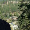 The view back down the canyon of the Spokane River and the Deep Creek Bridge as seen from Trail 411.