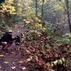 A runner pauses with his dog on Fire Lane 2.