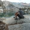 An unnamed lake tucked in the rocks near Red Peak Pass.