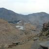 Looking south through smoke from fires from Red Peak Pass toward Upper Ottoway Lake.