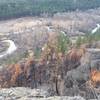 The first viewpoint looking down the rock face to the River below. The fire came up this hillside.