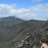 Hanging out on Shortoff Mountain. Tablerock Mountain (which looks like a nose) can be seen among the clouds in the distance.