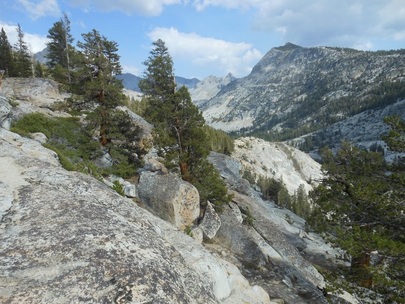 Looking east up the Lyell Fork of the Merced River.