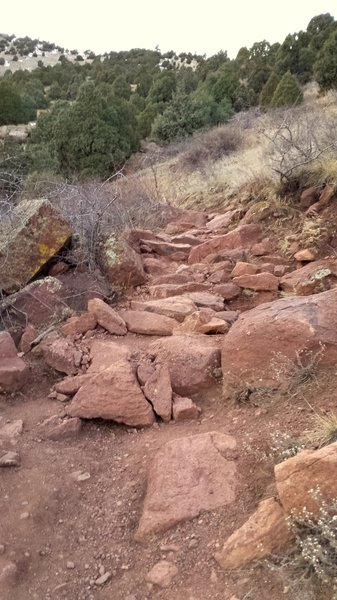 Nice traverse with small boulders aid in getting up the Morrison Slide Trail.