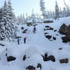 Ice climbers enjoying Alberta Falls during Black Friday