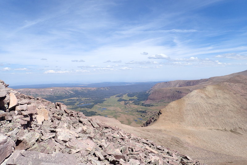 Looking back at Anderson Pass and Henrys Fork Basin from the ridge line leading to Kings Peak.