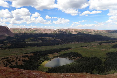 View of Dollar Lake and Henrys Fork Basin from the West Spur of Gilbert Peak.  (08/28/2015)