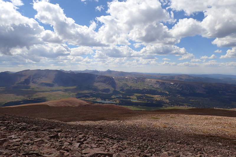 Looking towards Henrys Fork Basin from the talus strewn slope of Gilbert Peak.