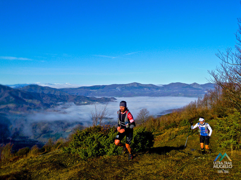 Adventurers coming up Monte Pratone from the Trail del Mugello.