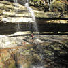 Racing past the Cascata dell'Abbraccio on the Trail del Mugello.