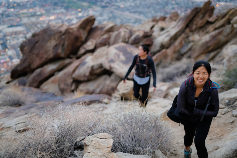 Nearing sunrise and the overlook on the Cactus to Clouds trail.