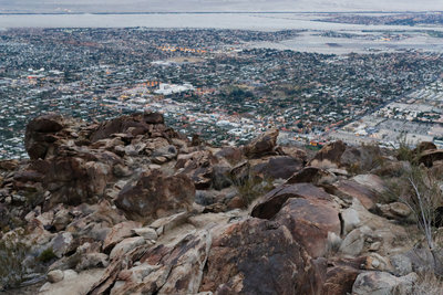 Gaining elevation and sunlight on the Cactus to Clouds trail.