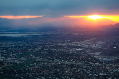 Palm Springs under a firey sunrise.