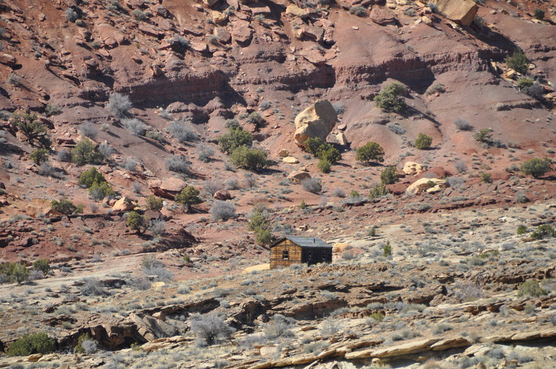 Once you exit the canyon go right on Behind the Reef road. This is the cabin if you go left on the road (the wrong way). If you pass it, turn around! It's off in the distance and blends in, so you may not even see it.