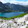 Climbing from the lake.