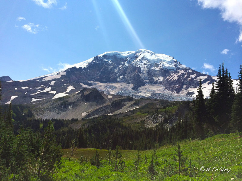 Mt. Rainier looms over the Wonderland Trail in August of 2014.