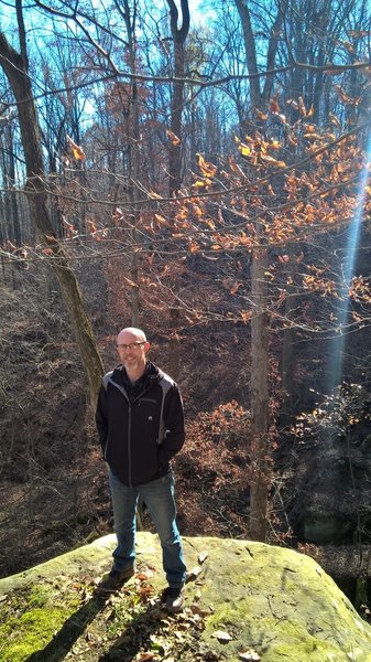 A rock outcropping on the WCCC Short Loop Trail with a cool view!