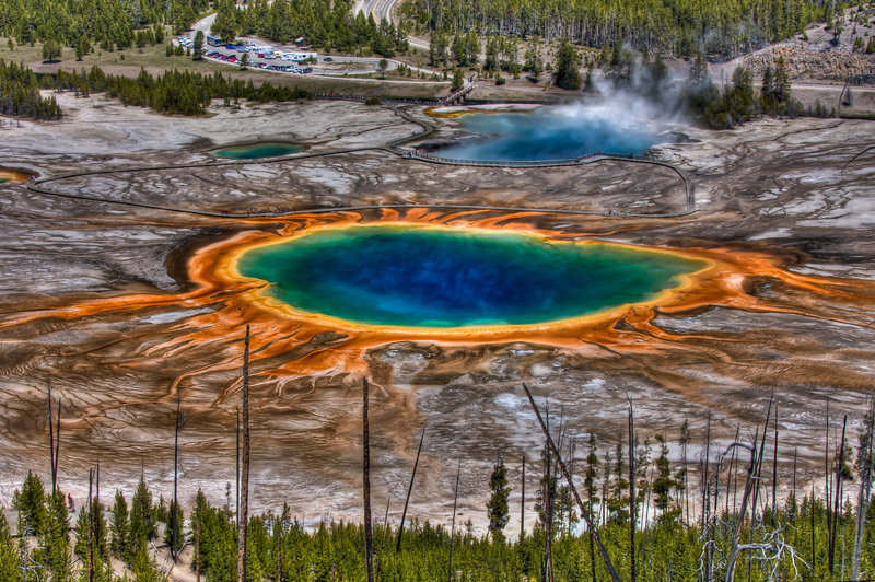 Grand Prismatic Hot Spring as seen from Fountain Flats Drive.